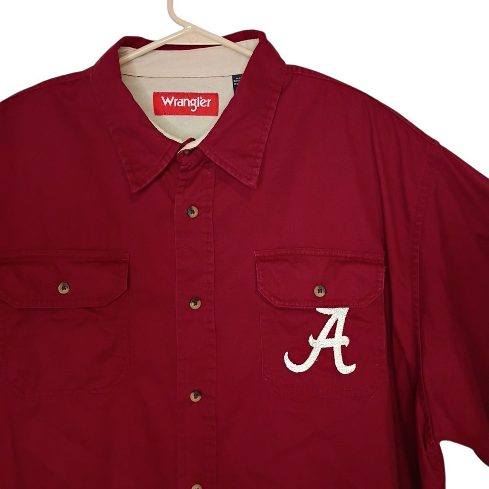 Wrangler Shirt Mens XL Alabama Crimson Tide Red Double Flap Pockets Cotton LS‎